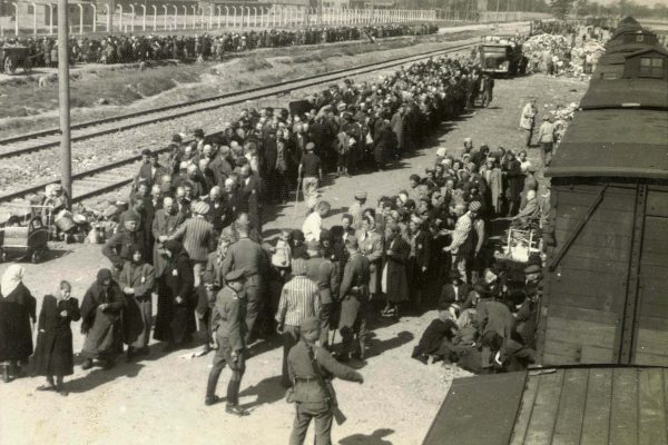 סלקציה ברציף הרכבת במחנה אושוויץ-בירקנאו, 1944. צילום: יד ושם, נחלת הכלל